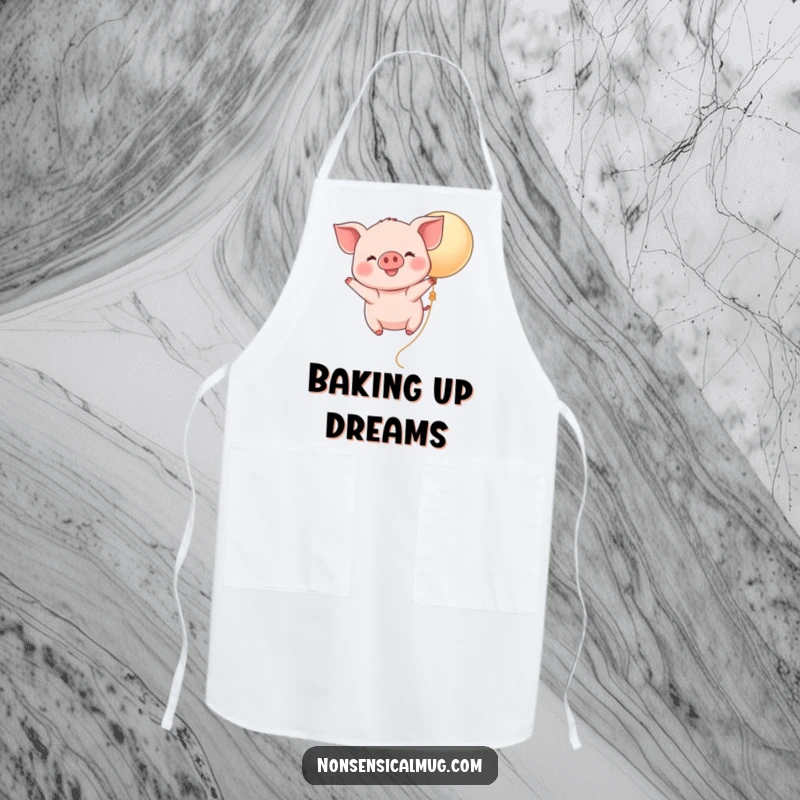 Funny Kawaii Piglet Balloon Apron: A smiling piglet ascends on a balloon, adding a touch of whimsical cheer to kitchen duties.