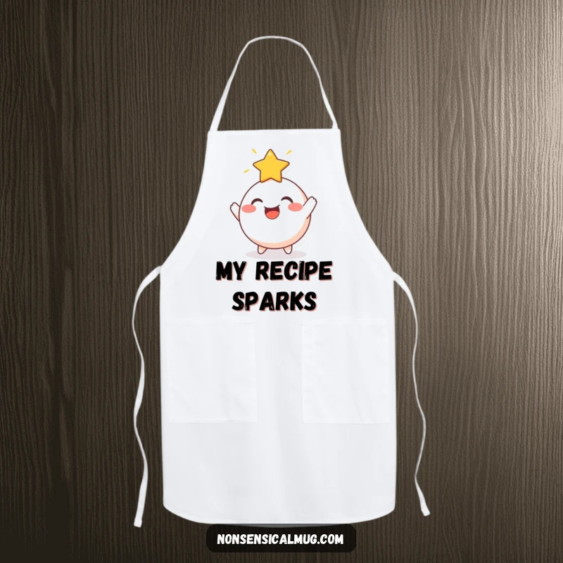 Funny Apron: A cheerful, round character joyfully bouncing a radiant star off its head, perfect for kitchen magic.
