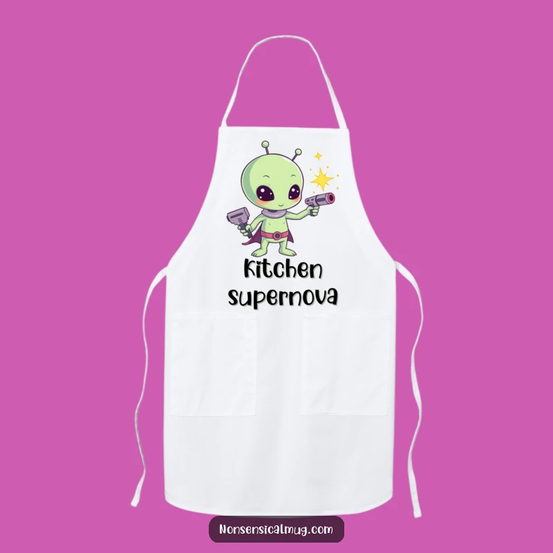 Funny Kawaii Alien Sparkle Ray Gun Apron - Cute Sci-Fi Kitchen Wear, Hilarious Funny Gift for Cooks