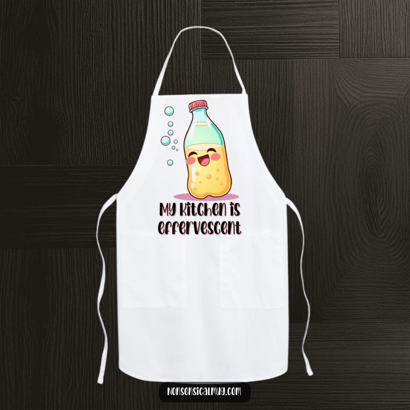 Funny giggling soda bottle apron, protecting your clothes while adding a humorous and bubbly kitchen vibe.
