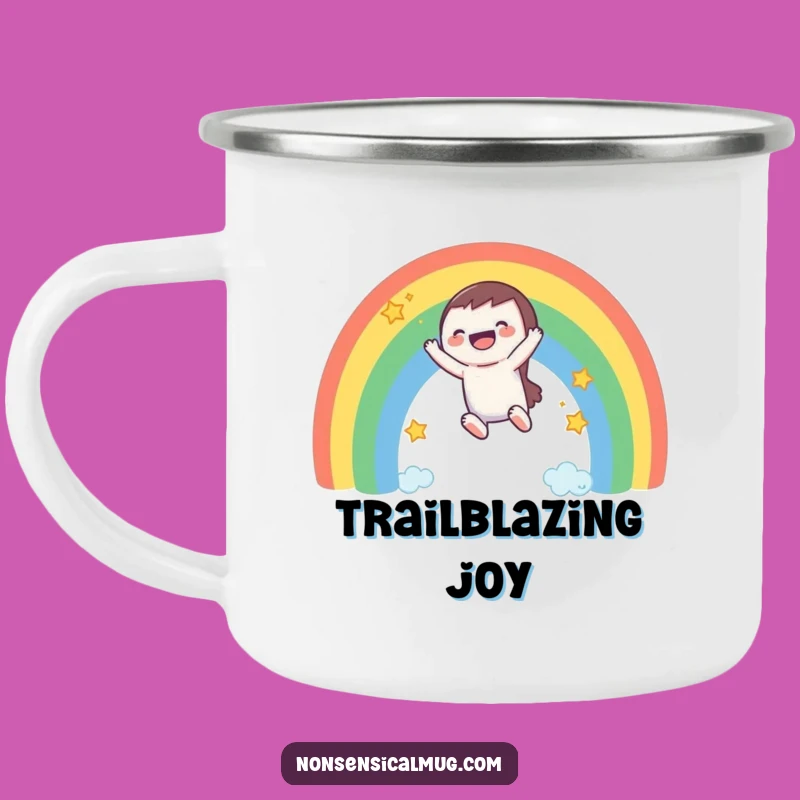 Adventure Funny Rainbow Mug: A Laughing Character's Trail Fuel, Perfect Gift!