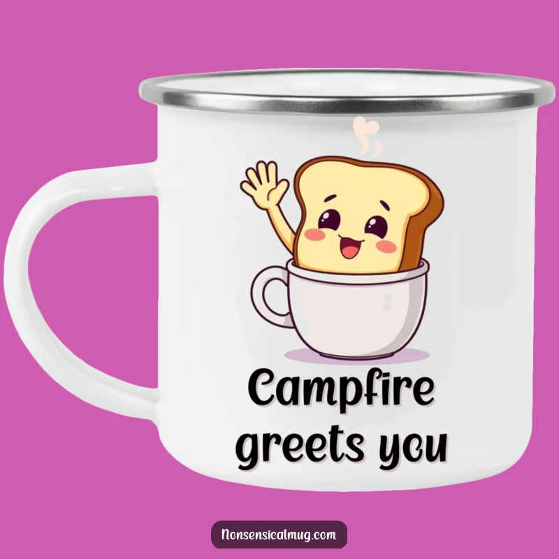 Funny Smiling Toast Camping Mug: Morning Warmth on the Go!