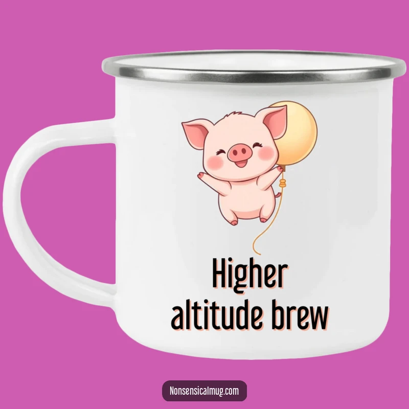 Funny Kawaii Piglet Balloon Camping Mug - Cute Flying Pig Enamel Mug, Great Funny Gift for Outdoors