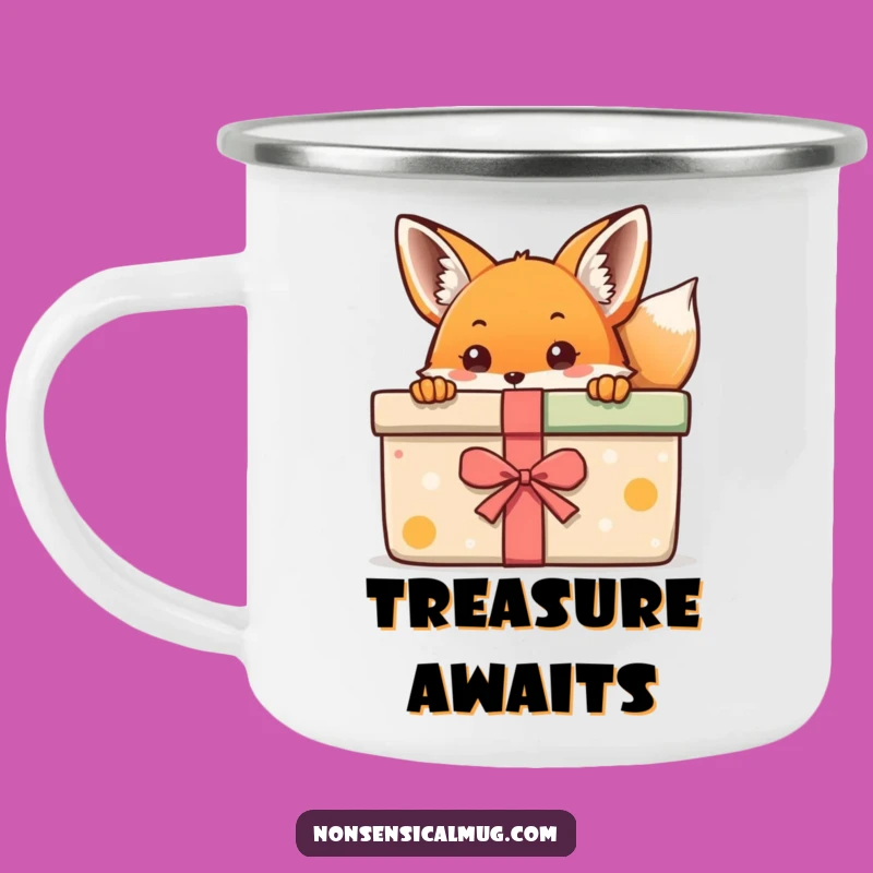 Kawaii Fox Gift Camping Mug: Cute Peeking Fox Enamel Mug, Great Funny Gift!