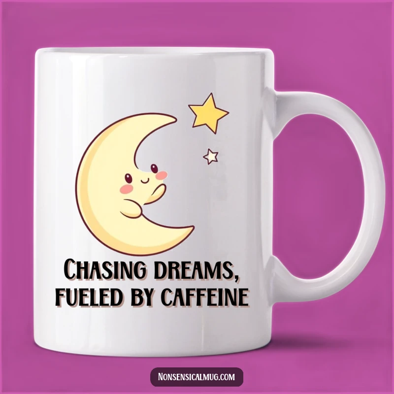 Funny Moon Chasing Star Mug: Whimsical Character, Cosmic Fun, Perfect Celestial Gift