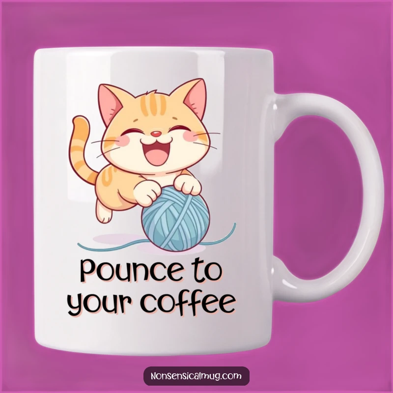 Funny Cat Yarn Mug: Mischievous Pounce Design, Perfect Funny Gift for Cat Lovers