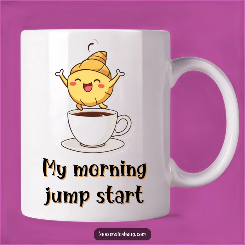 Funny Croissant Leaping Mug: Joyful Pastry Coffee Lover Funny Gift Idea