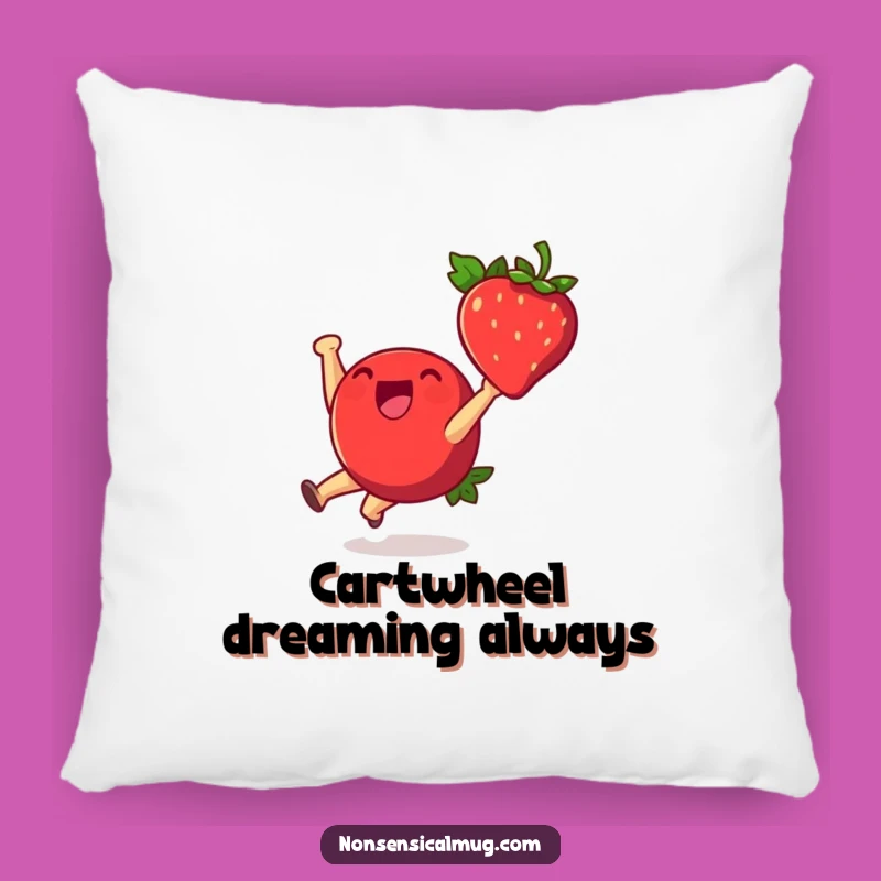 Funny Strawberry Cartwheel Pillow: Cozy & Cheerful Fruit Decor Gift