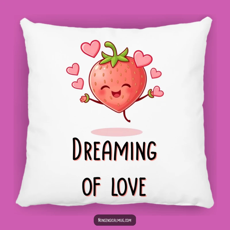 Funny Strawberry Juggling Hearts Pillow: Snuggle with Sweet Affection!