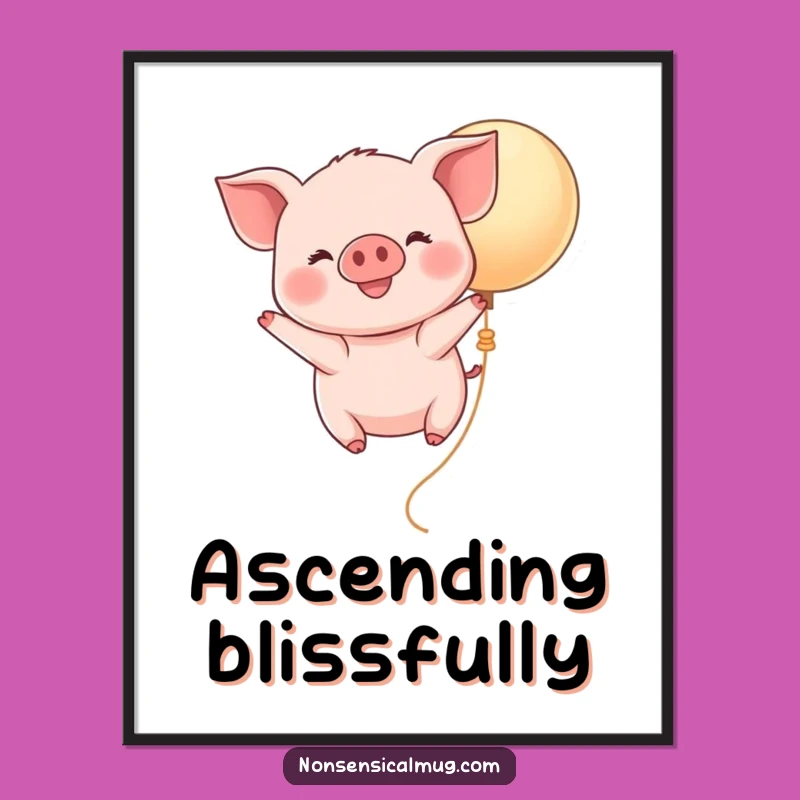 Funny Kawaii Piglet Balloon Digital Art Print - Cute Flying Pig Decor, Instant Funny Gift for Joyful Spaces