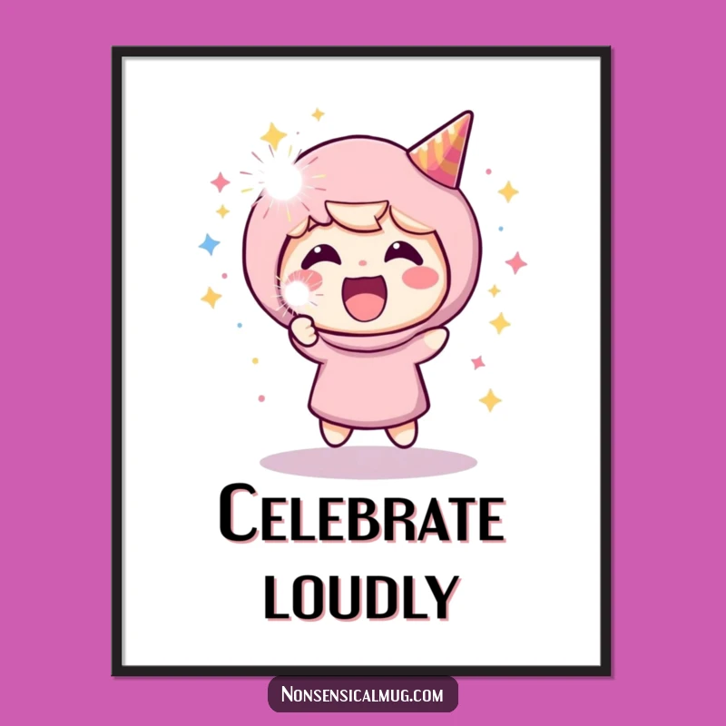 Funny Cheerful Character Digital Art: Hilarious Party Popper Glee for Your Walls