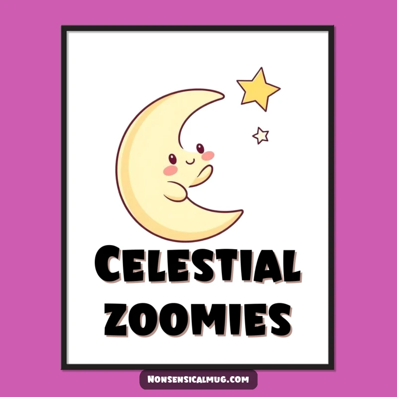 Funny Moon Chasing Star Print: Whimsical Digital Art, Cosmic Decor, Perfect Gift