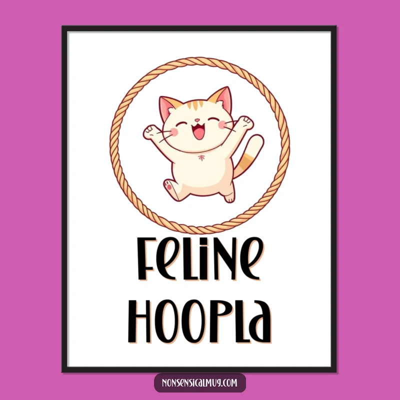 Funny Round Cat Yarn Hoop Digital Art: Instant Playful Joy, Great Decor!