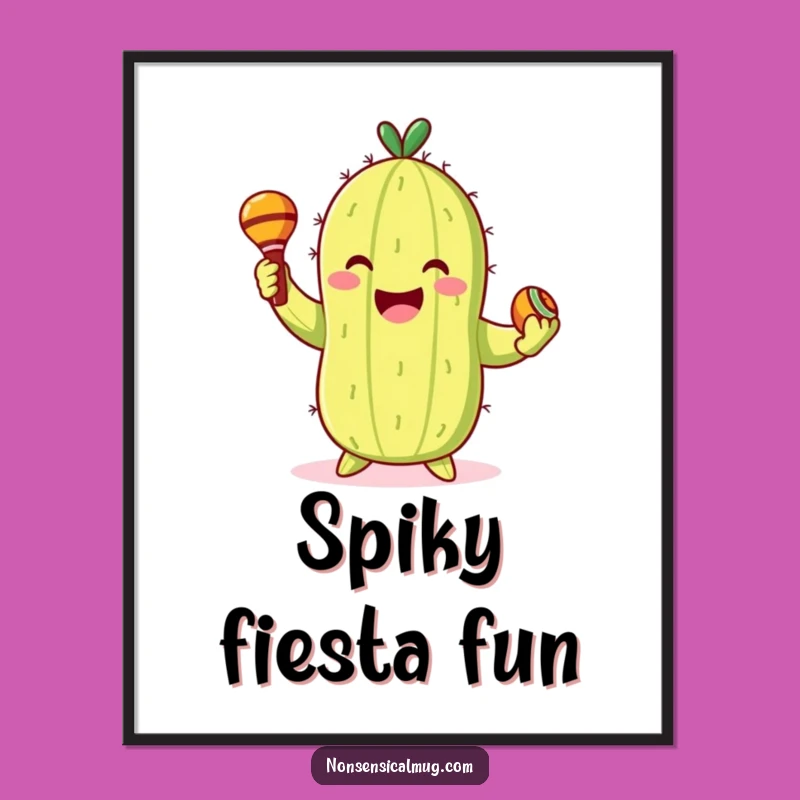 Funny Cactus Digital Art: Dancing Character with Maracas Instant Decor Gift