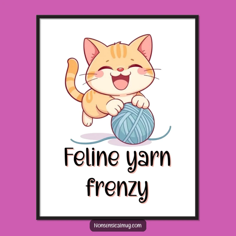 Funny Cat Yarn Digital Art: Mischievous Decor, Instant Funny Gift for Cat Lovers
