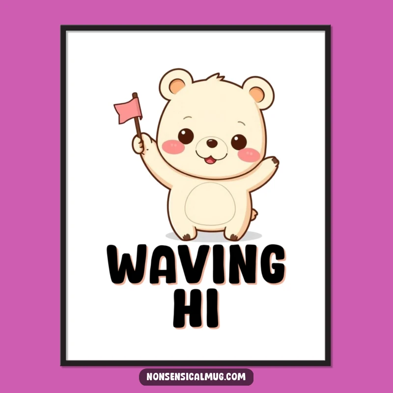 Funny Kawaii Bear Digital Art: Cheerful Grins and Tiny Flags for Instant Joy