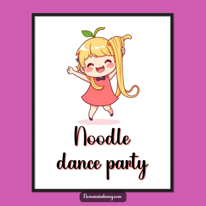 Funny Noodle Dance Digital Print: Delighted Character, Instant Foodie Fun