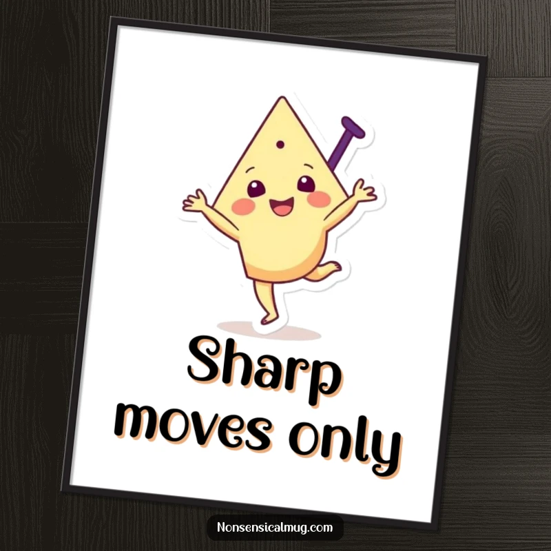 Funny digital art print of a joyful triangular character happily executing a cartwheel, conveying vibrant energy and cheerfulness.