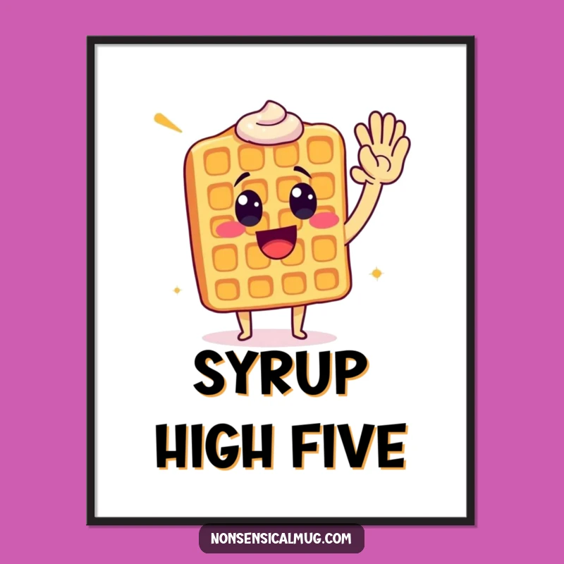 Funny Waffle High Five Digital Print: Instant Cheer for Your Walls