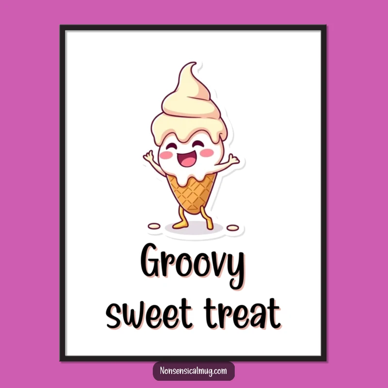 Funny Kawaii Melting Ice Cream Dance Digital Art: Instant Silly Print