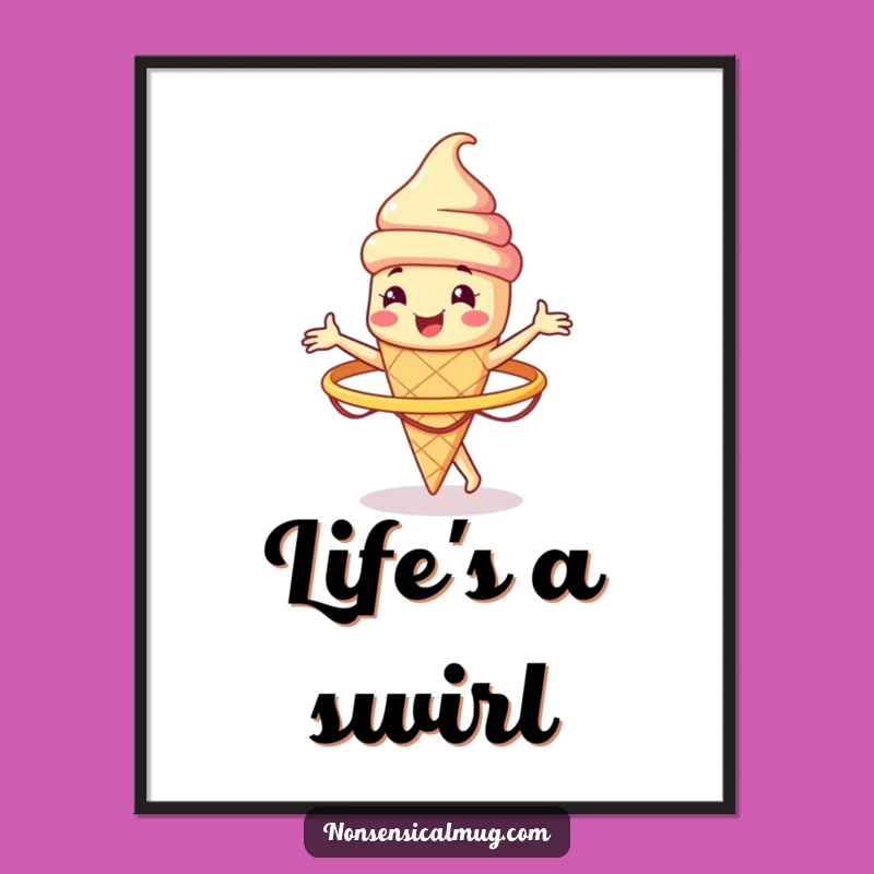 Funny Ice Cream Cone Hula Hoop Digital Art - Instant Cool Decor Gift
