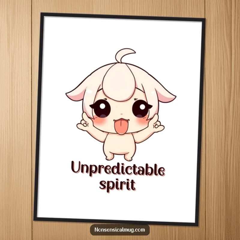 Funny digital art print of a character playfully sticking out their tongue and wiggling fingers, bringing humorous decor.