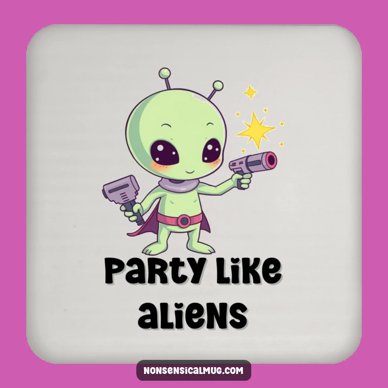 Funny Kawaii Alien Sparkle Ray Gun Drink Coaster - Cute Sci-Fi Protector, Charming Funny Gift for Tables