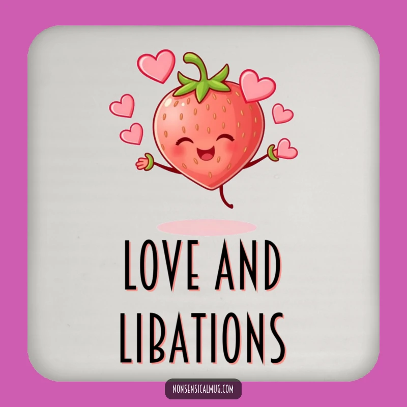 Funny Strawberry Juggling Hearts Coasters: Protect Surfaces with Love!