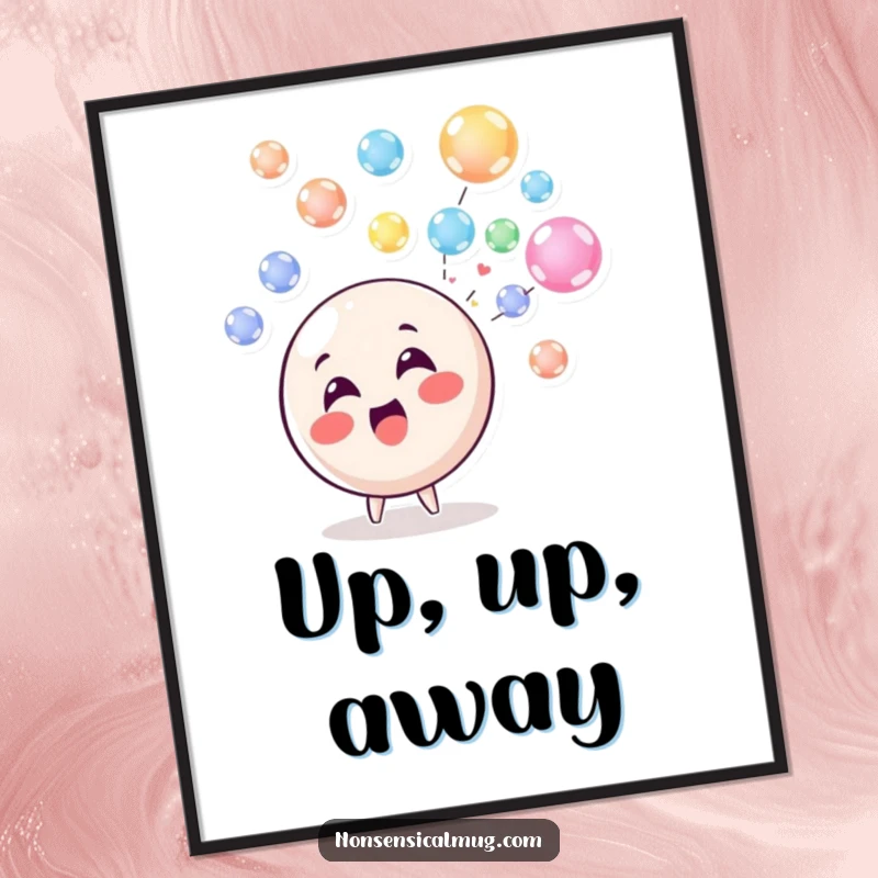 Funny Poster: A delighted circle character blowing a vibrant stream of colorful, floating bubbles, adding a touch of joy.