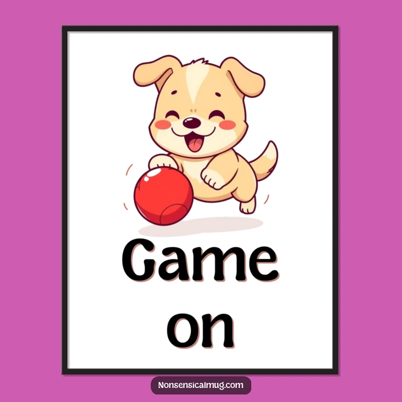 Funny Kawaii Dog Poster: Playful Pups and Bouncing Balls for Your Happy Walls