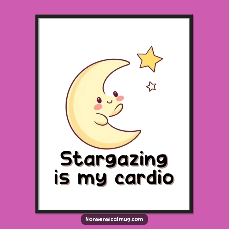 Funny Moon Chasing Star Poster: Whimsical Art, Cosmic Joy, Unique Wall Decor Gift