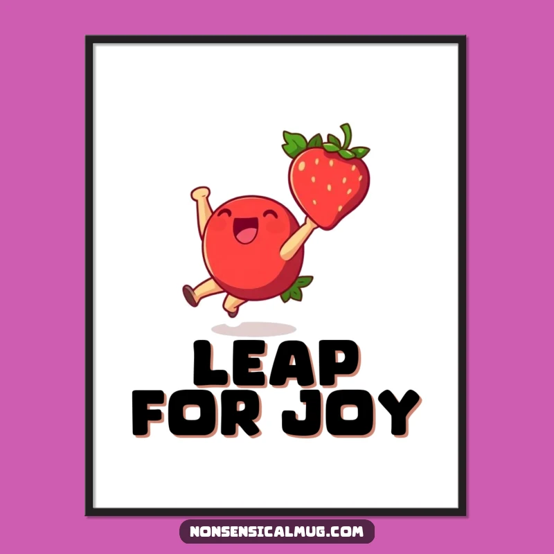 Funny Strawberry Cartwheel Poster: Joyful Fruit Art Print Gift Idea