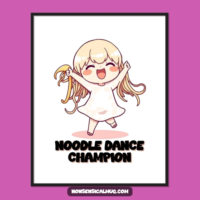 Funny Noodle Dance Poster - Vibrant Character's Wiggling Pasta Art - Wall Decor Gift