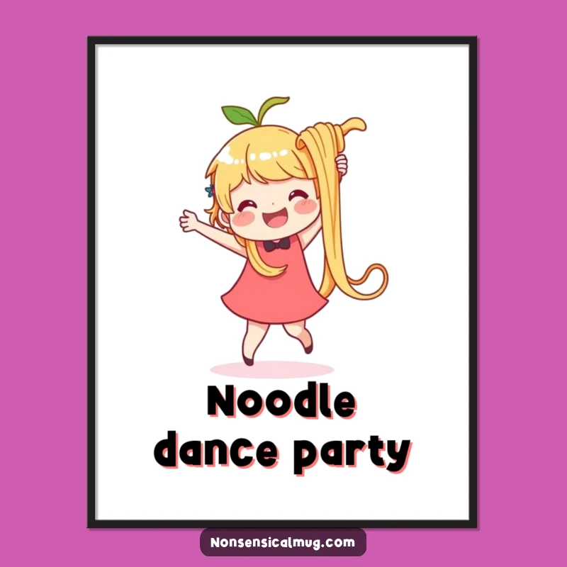 Funny Noodle Dance Poster: Delighted Character, Whimsical Kitchen Art