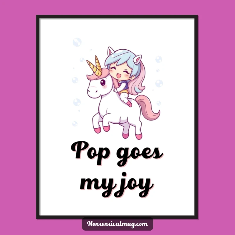 Funny Bubble Unicorn Poster: Giggling Character, Whimsical Wall Art