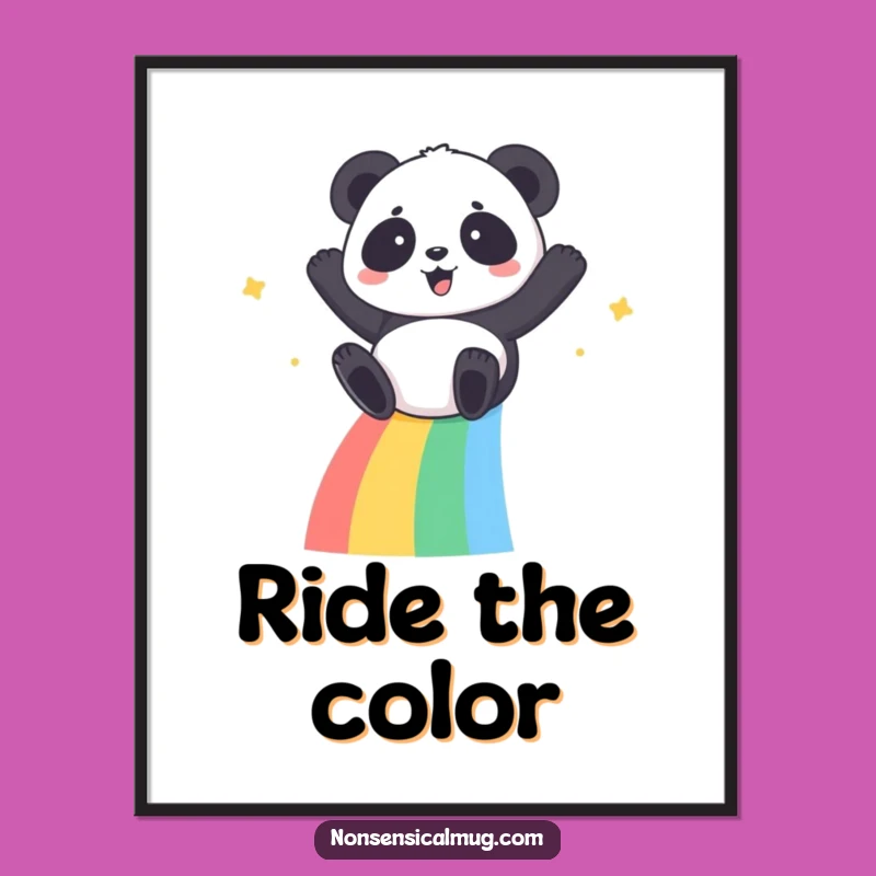 Kawaii Panda Rainbow Poster: Joyful Sliding Panda Wall Art, Hilarious Funny Gift!
