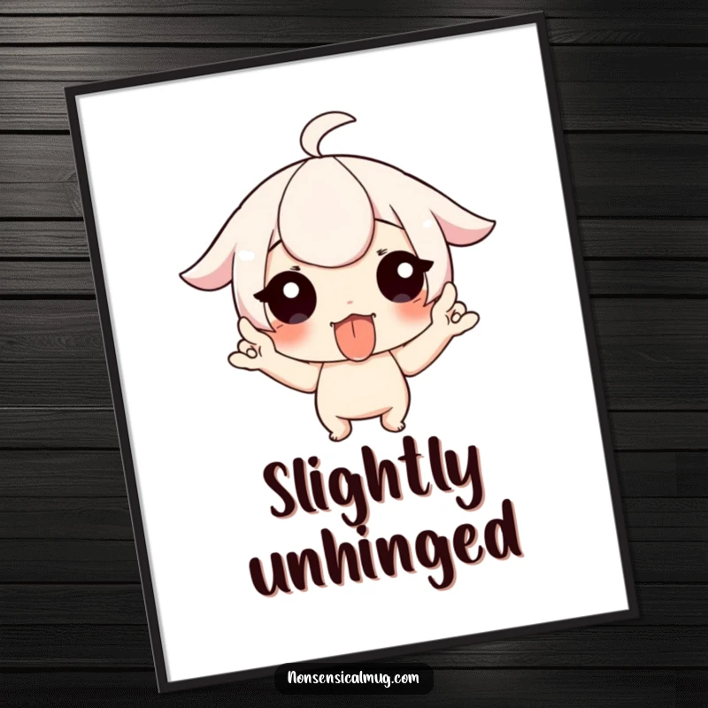 Funny poster featuring a character playfully sticking out their tongue and wiggling fingers, adding a humorous decorative touch.