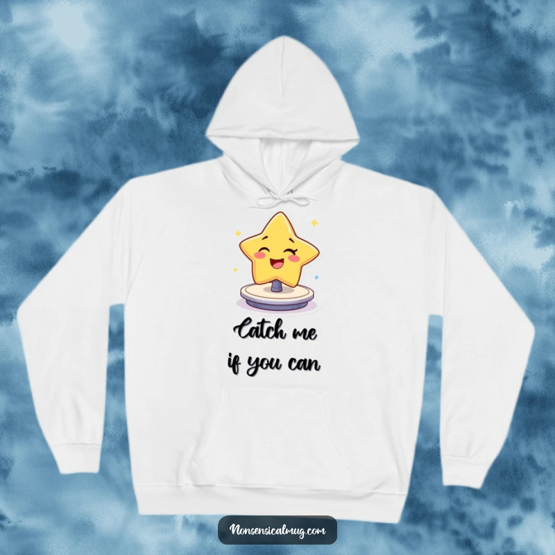 Funny Hoodie: Cheerful star character winking and spinning with joy, offering warmth and humor.