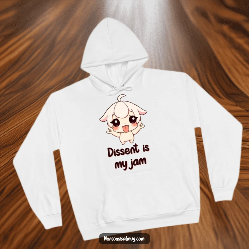 Funny hoodie featuring a character playfully sticking out their tongue and wiggling fingers, perfect for cozying up with humor.