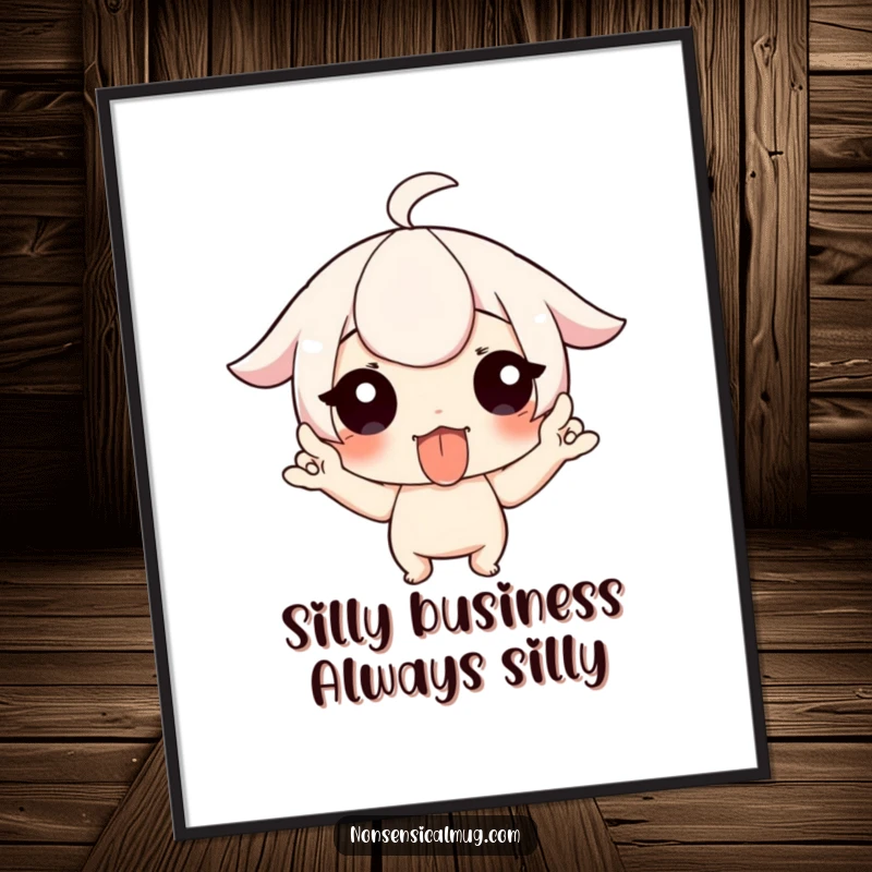 Funny Free Printable Wall Art of a cartoon character sticking out their tongue and wiggling fingers, adding a playful vibe.