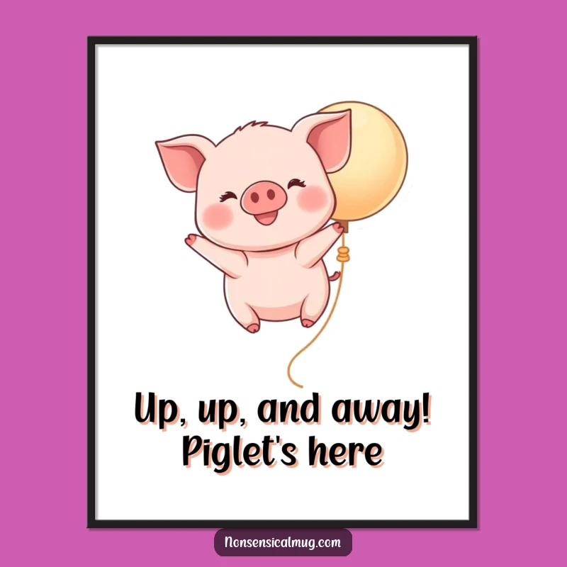 Free Printable Kawaii Piggy Balloon Art - Whimsical Downloadable Wall Art for Kids Room