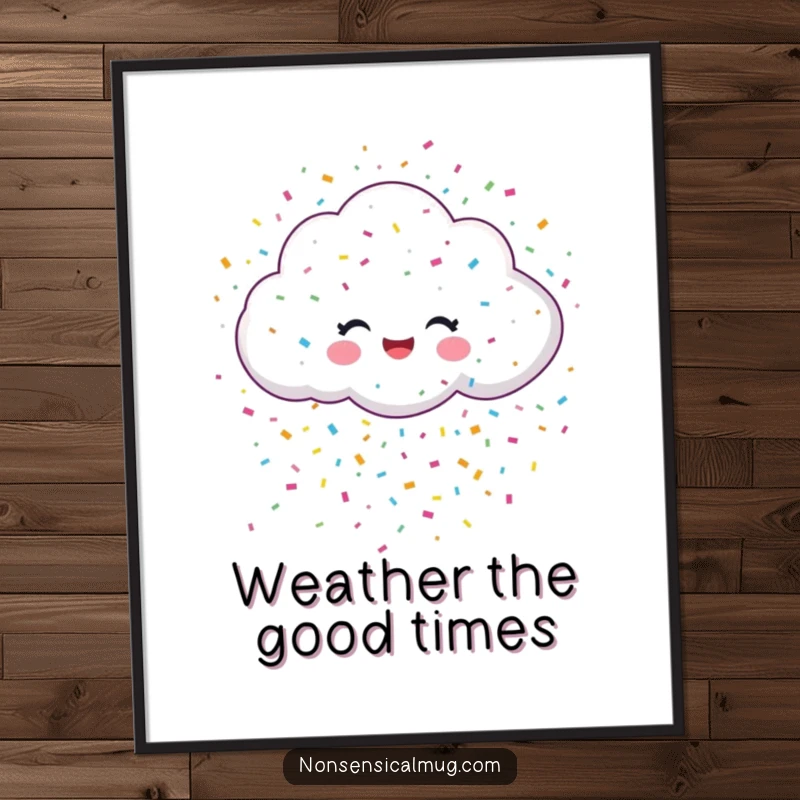Funny Free Printable Wall Art: A whimsical cloud raining a cascade of colorful confetti.