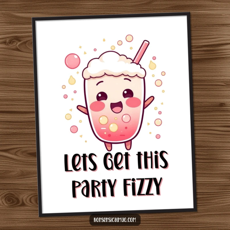 Funny Free Printable Wall Art: A bubbly soda character bursting with excitement and surrounded by fizz, bringing energetic and fun decor.