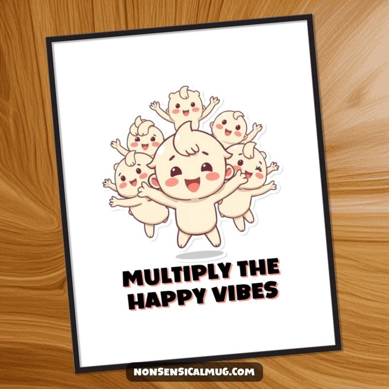Funny Free Printable Wall Art: Happy character has split into multiple, energetically bouncing copies of itself.