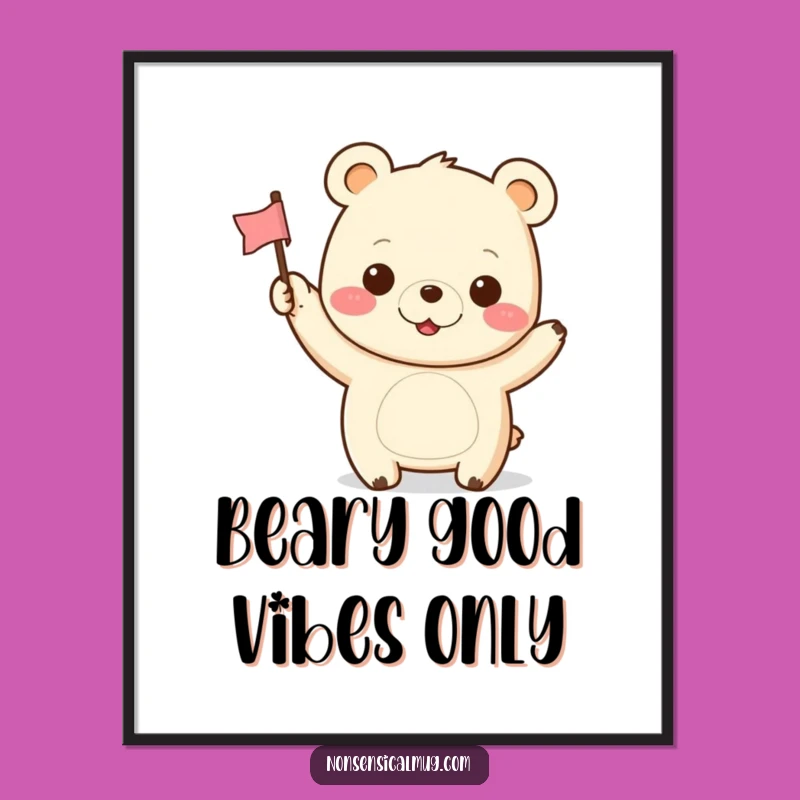 Funny Free Printable Wall Art: Kawaii Bear Cheerful Flag Decor