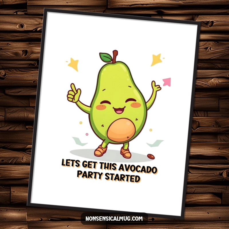 Funny Free Printable Wall Art: A winking avocado breakdancing with its pit, bringing dynamic, playful energy and cool style to decor.