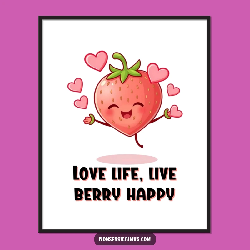 Strawberry Hearts Juggling Free Printable Wall Art - Funny Decor Downloadable Gift