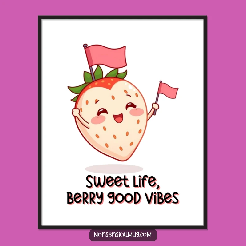Free Printable Wall Art: Cheerful Strawberry Flag Waving Fun Downloadable Decor