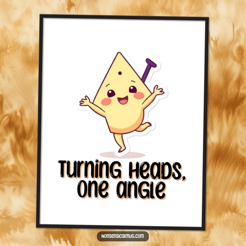 Funny Free Printable Wall Art: A joyful triangular character happily performs a dynamic cartwheel.