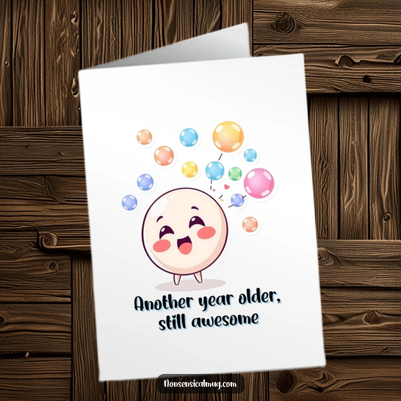 Funny Free Printable Birthday Card: Delighted circle blows colorful bubbles, spreading cheer for a fun DIY gift.